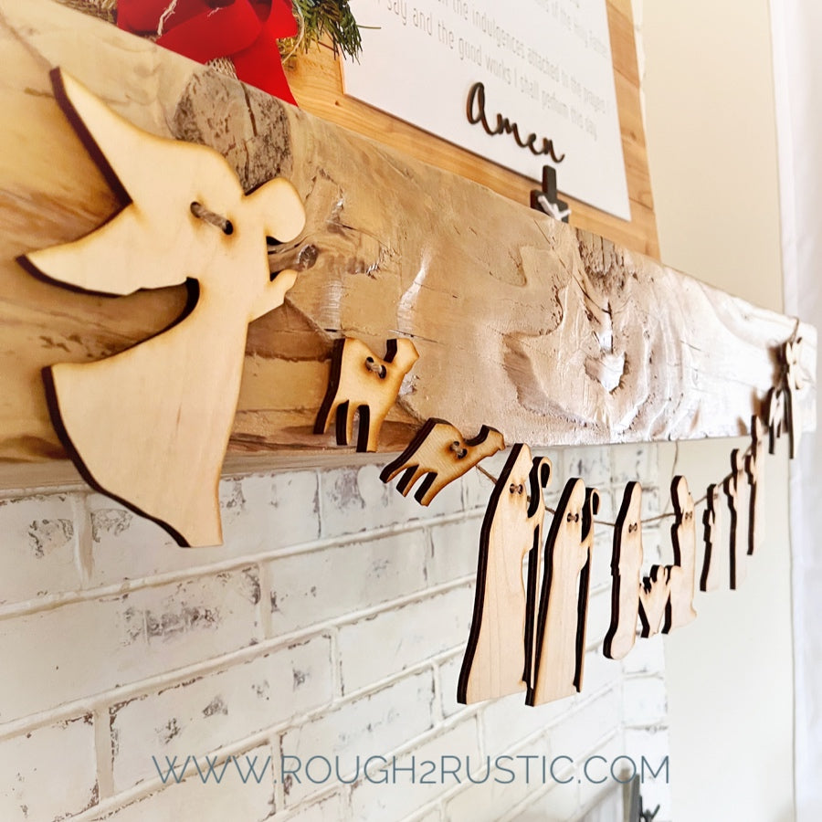 Natural Wood Nativity Garland