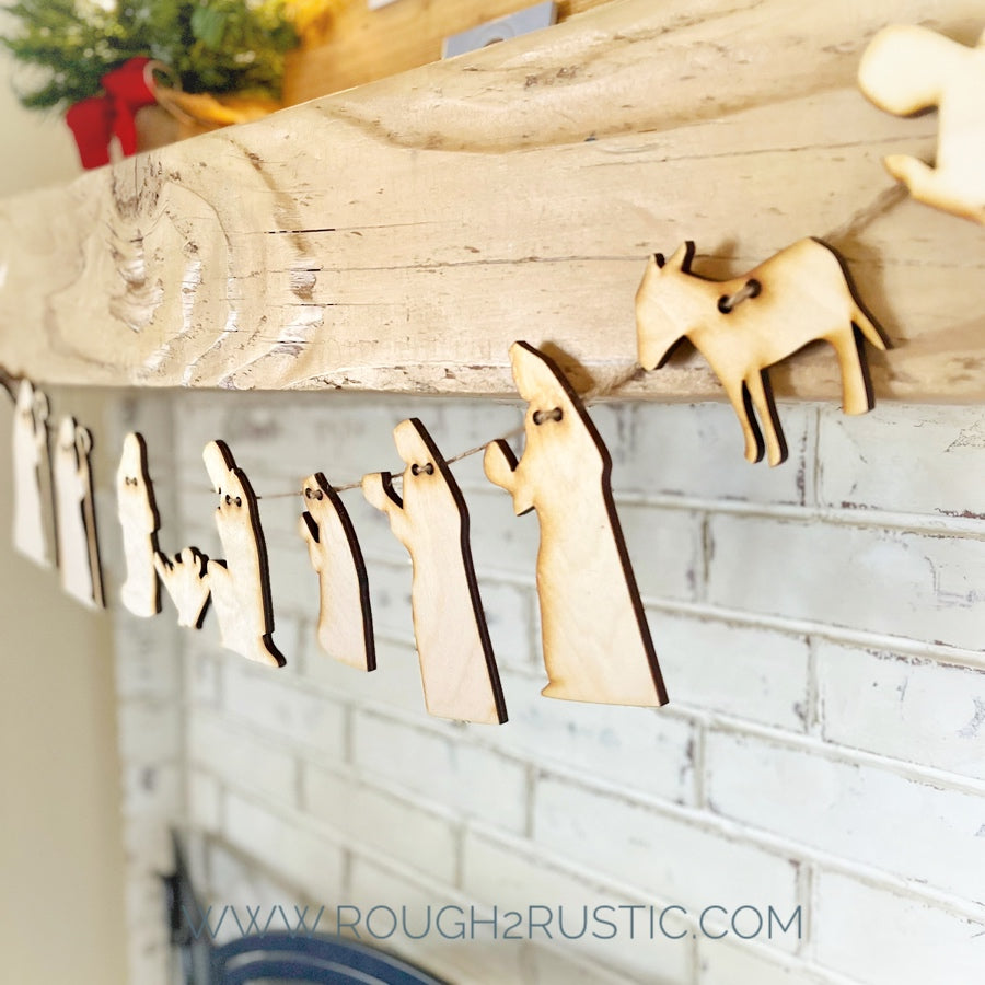 Natural Wood Nativity Garland