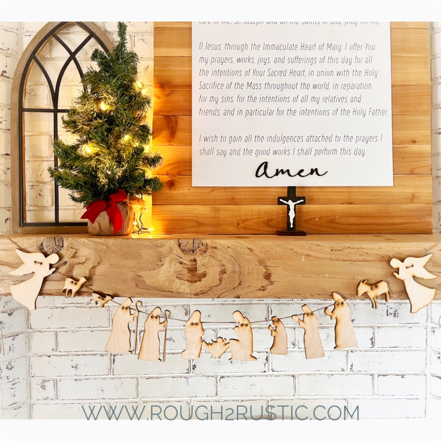 Natural Wood Nativity Garland