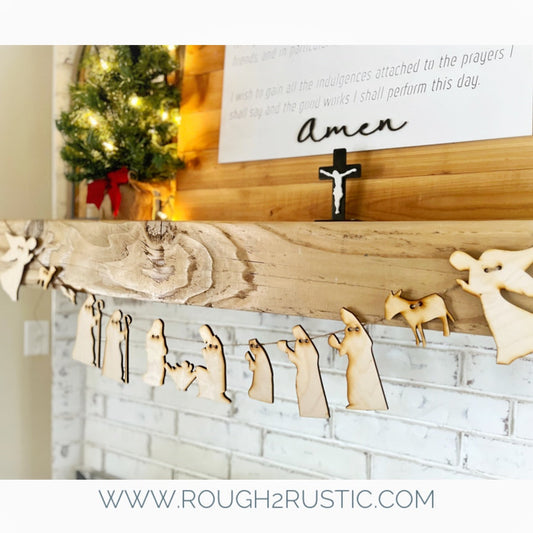 Natural Wood Nativity Garland