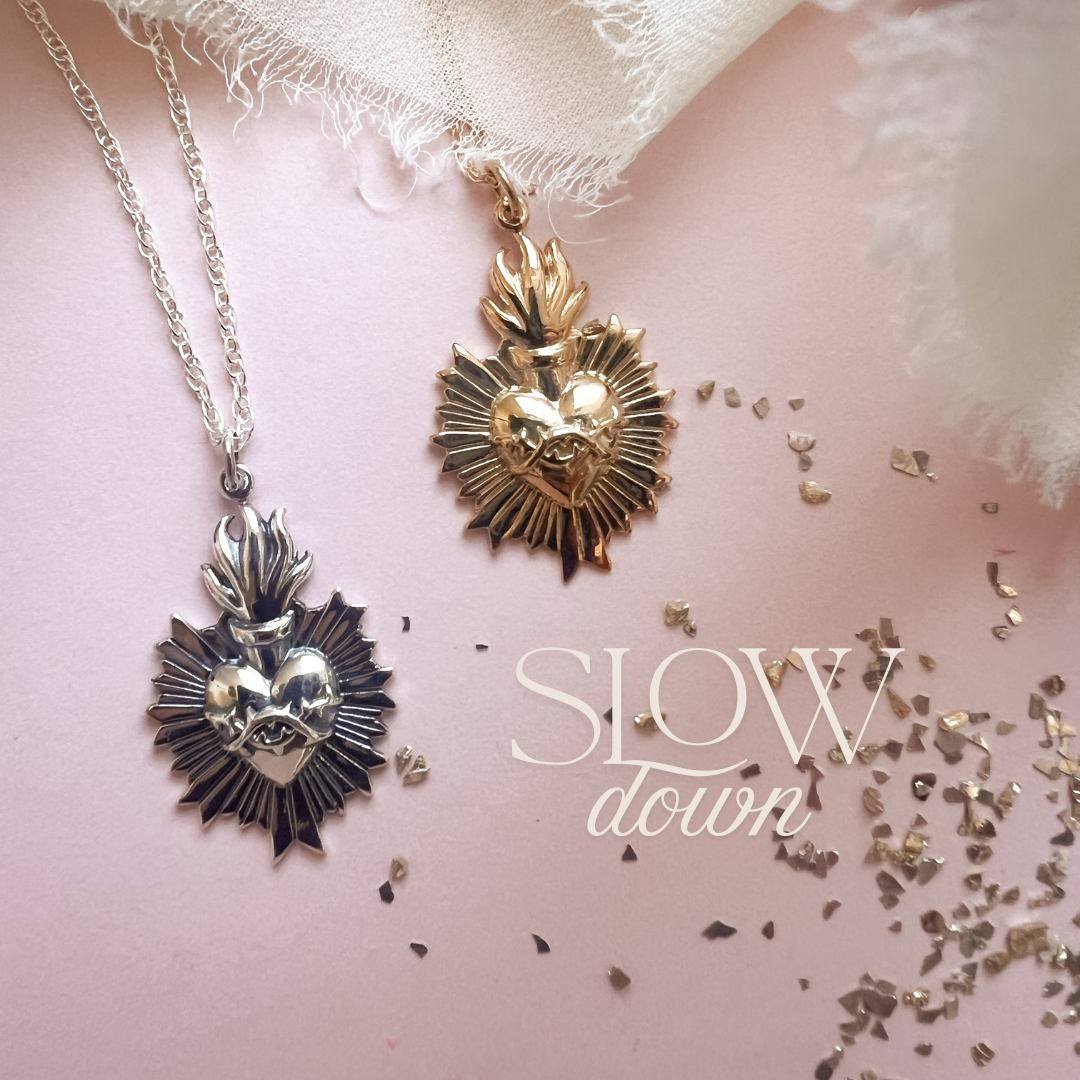 Yellow Bronze Sacred Heart of Jesus Necklace